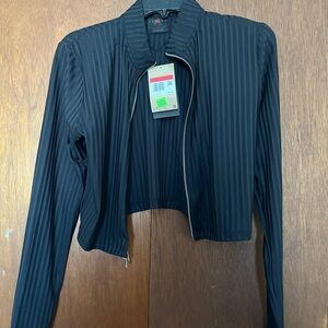 Jordan Black Vertical-Stripe Cropped Jacket